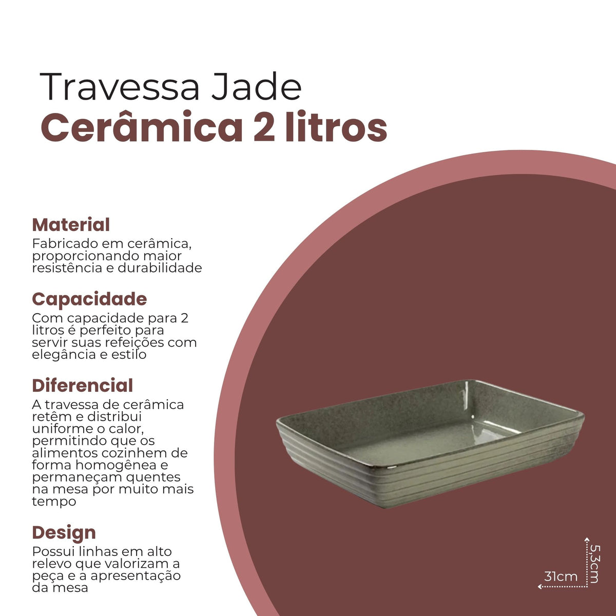 Travessa Jade Retangular de Cerâmica 2L - L'Hermitage